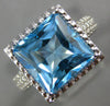 ESTATE LARGE 8.0CT AAA BLUE TOPAZ 14KT WHITE GOLD SOLITAIRE FILIGREE RING #26572