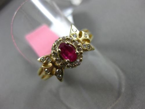 ESTATE .61CT DIAMOND & OVAL AAA RUBY 14K YELLOW GOLD FLOWER HALO ENGAGEMENT RING