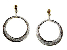 ESTATE LARGE 1.65CT WHITE & CHOCOLATE FANCY DIAMOND 14KT YELLOW GOLD 3D EARRINGS