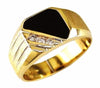 ESTATE .12CT ROUND DIAMOND & AAA ONYX 14K YELLOW GOLD 3D MATTE & SHINY MENS RING