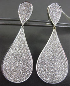 ESTATE LARGE 3.35CT DIAMOND 18KT WHITE GOLD 3D RAIN DROP FLOATING DROP EARRINGS