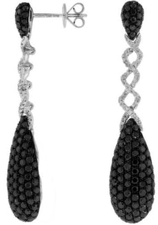 ESTATE LARGE 4.45CT WHITE & BLACK DIAMOND 14K WHITE GOLD TEAR DROP LOVE EARRINGS