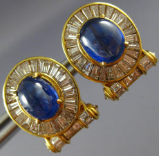 ANTIQUE LARGE 8.68CT DIAMOND & AAA SAPPHIRE 18KT YELLOW GOLD 3D CLIP ON EARRINGS