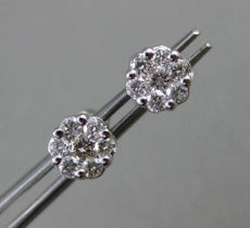 ESTATE .25CT DIAMOND 14KT WHITE GOLD 3D CLASSIC CLUSTER FLOWER STUD EARRING
