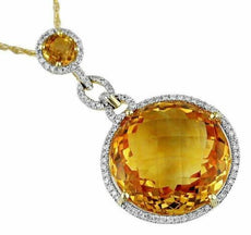 21.08CT DIAMOND & AAA CITRINE 14KT YELLOW GOLD 3D ROUND HALO FUN PENDANT