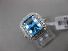 ESTATE LARGE 3.20CT DIAMOND & AAA BLUE TOPAZ 14KT WHITE GOLD 3D EMERALD CUT RING