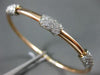 ESTATE WIDE 1.0CT ROUND DIAMOND 18KT ROSE GOLD 3D MULTI ROW PAVE BANGLE BRACELET