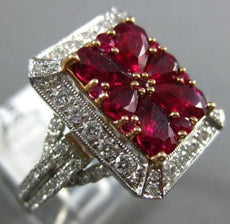 ANTIQUE WIDE 2.84CT DIAMOND & AAA RUBY 18KT WHT & ROSE GOLD FILIGREE FLOWER RING