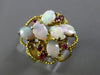 ANTIQUE LARGE .18CT AAA AUSTRALIAN OPAL & RUBY 14KT YELLOW GOLD 3D FLOWER RING