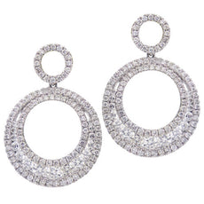 ESTATE LARGE 1.88CT DIAMOND 18KT WHITE GOLD MULTI ROW CIRCULAR HANGING EARRINGS