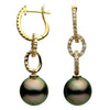 ESTATE .81CT DIAMOND & TAHITIAN PEARL 18K YELLOW GOLD 3D HUGGIE HANGING EARRINGS