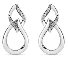 ESTATE .12CT DIAMOND 18KT WHITE GOLD 3D CLASSIC TEAR DROP HANGING LOVE EARRINGS