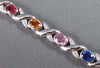 ESTATE 7.04CT DIAMOND & OMBRE RAINBOW SAPPHIRE 14K WHITE GOLD 3D X LOVE BRACELET