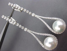 LARGE .92CT DIAMOND & SOUTH SEA PEARL 18KT WHITE GOLD TEAR DROP HANGING EARRINGS