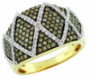 WIDE 1.15CT WHITE & MOCHA DIAMOND 14KT YELLOW GOLD 3D ZIG ZAG ANNIVERSARY RING