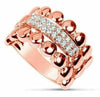 ESTATE WIDE .25CT DIAMOND 18KT ROSE GOLD 3D CLASSIC DOUBLE ROW BEADED FUN RING
