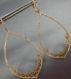 LARGE 1.52CT DIAMOND 18KT ROSE GOLD 3D OPEN FILIGREE TEAR DROP HANGING EARRINGS