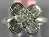 ESTATE .71CT DIAMOND 18KT WHITE GOLD ROUND & BAGUETTE 4 LEAF CLOVER FLOWER RING