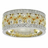 ESTATE WIDE .97CT DIAMOND 18KT TWO TONE GOLD MUTI ROW MILGRAIN ANNIVERSARY RING