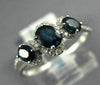 ESTATE WIDE .96CT DIAMOND & AAA SAPPHIRE 14K WHITE GOLD PAST PRESENT FUTURE RING