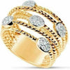 ESTATE WIDE .25CT DIAMOND 18K 2 TONE GOLD MULTI ROW OVAL CRISS CROSS ETOILE RING