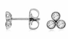 ESTATE .30CT DIAMOND 14K WHITE GOLD 3D 3 STONE PAST PRESENT FUTURE STUD EARRINGS