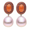 LARGE 12.0CT AAA ORANGE MOON & SAPPHIRE & SOUTH SEA PEARL 18K ROSE GOLD EARRINGS