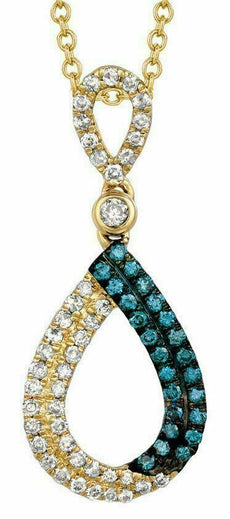 .50CT WHITE & BLUE DIAMOND 14KT YELLOW GOLD 3D TEAR DROP INFINITY LOVE PENDANT