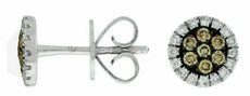 .30CT WHITE & CHOCOLATE FANCY DIAMOND 14KT WHITE GOLD CLUSTER HALO STUD EARRINGS