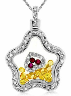 3.40CT DIAMOND AAA RUBY & YELLOW SAPPHIRE 14K WHITE GOLD FLOWER FLOATING PENDANT