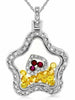 3.40CT DIAMOND AAA RUBY & YELLOW SAPPHIRE 14K WHITE GOLD FLOWER FLOATING PENDANT
