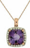 ESTATE 2.33CT DIAMOND & AAA AMETHYST 14KT ROSE GOLD CUSHION SQUARE HALO PENDANT
