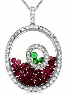 3.0CT DIAMOND AAA RUBY & EMERALD 14KT WHITE GOLD 3D OVAL FLOATING FUN PENDANT