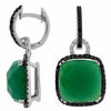 .50CT WHITE & BLACK DIAMOND & AAA GREEN AGATE 14K WHITE GOLD 3D CUSHION EARRINGS