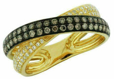 .63CT WHITE & CHOCOLATE FANCY DIAMOND 14K YELLOW GOLD MULTI ROW CRISS CROSS RING