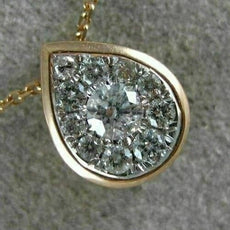 ESTATE .15CT DIAMOND 14KT ROSE GOLD TEAR DROP SOLITAIRE CLUSTER FLOATING PENDANT