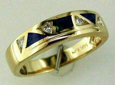 ESTATE .12CT DIAMOND & AAA OPAL 14KT YELLOW GOLD 3D TRIANGULAR ANNIVERSARY RING