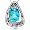 ESTATE 2.12CT ROUND DIAMOND & AAA BLUE TOPAZ 14K WHITE GOLD CLASSIC OVAL PENDANT