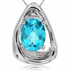 ESTATE 2.12CT ROUND DIAMOND & AAA BLUE TOPAZ 14K WHITE GOLD CLASSIC OVAL PENDANT