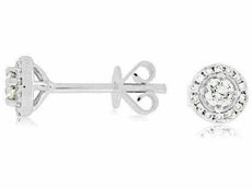 ESTATE .25CT DIAMOND 14KT WHITE GOLD CLASSIC ROUND HALO SOLITAIRE STUD EARRINGS