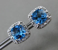 ESTATE 2.28CT DIAMOND & AAA BLUE TOPAZ 14KT WHITE GOLD SQUARE HALO STUD EARRINGS