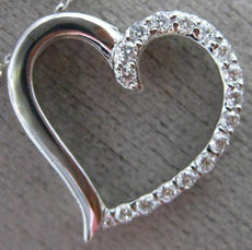 ESTATE .19CT DIAMOND 14K WHITE GOLD 3D SEMI ETERNITY OPEN HEART FLOATING PENDANT