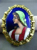 ANTIQUE 14KT YELLOW GOLD 3D HANDCRAFTED MULTI COLOR ENAMEL LADY PIN PENDANT