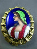 ANTIQUE 14KT YELLOW GOLD 3D HANDCRAFTED MULTI COLOR ENAMEL LADY PIN PENDANT