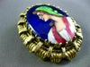 ANTIQUE 14KT YELLOW GOLD 3D HANDCRAFTED MULTI COLOR ENAMEL LADY PIN PENDANT