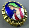 ANTIQUE 14KT YELLOW GOLD 3D HANDCRAFTED MULTI COLOR ENAMEL LADY PIN PENDANT
