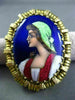 ANTIQUE 14KT YELLOW GOLD 3D HANDCRAFTED MULTI COLOR ENAMEL LADY PIN PENDANT
