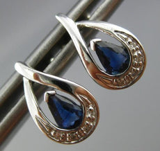 ESTATE .33CT DIAMOND & AAA SAPPHIRE 14KT WHITE GOLD TEAR DROP PEAR STUD EARRINGS