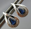 ESTATE .33CT DIAMOND & AAA SAPPHIRE 14KT WHITE GOLD TEAR DROP PEAR STUD EARRINGS