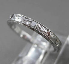 ANTIQUE 14K WHITE GOLD HANDCRAFTED FILIGREE ETERNITY WEDDING BAND RING #18957